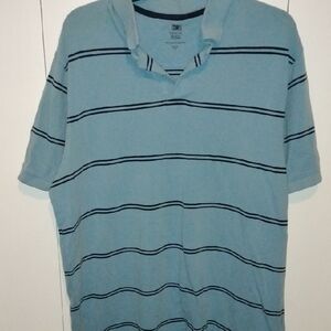Faded Glory Light Blue Polo with Navy Stripes